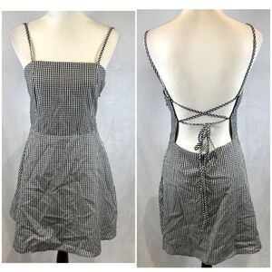 Gingham square neck backless sundress size large